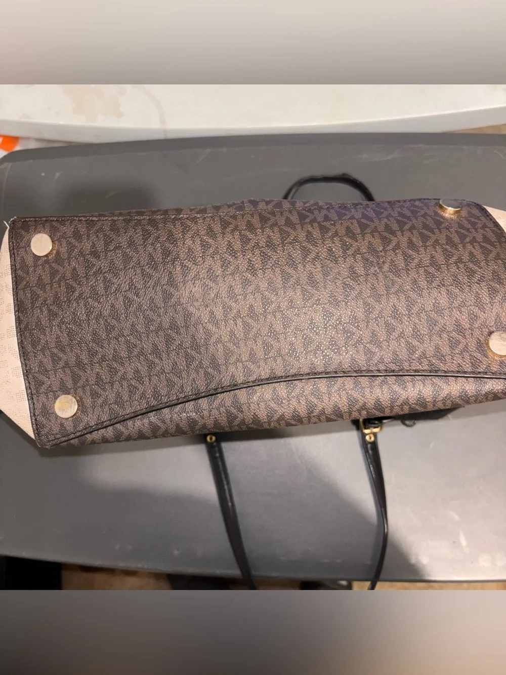 Michael Kors Brown and Black Signature Tote with Cream Accents - Picture 9 of 12